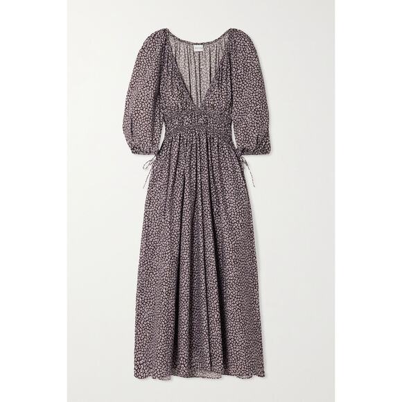 Matteau NWT Shirred Floral-Print Organic Cotton-Poplin Maxi Dress 10 AU 6 US - Picture 2 of 9